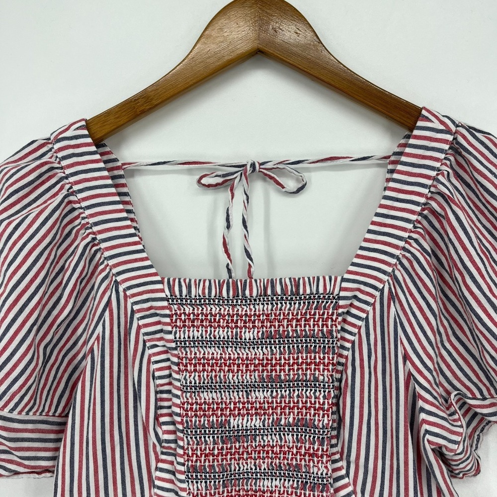 Old Navy Fit & Flare Short-Sleeve Striped Tie-Back Midi Dress Women's XS Red - Picture 4 of 9